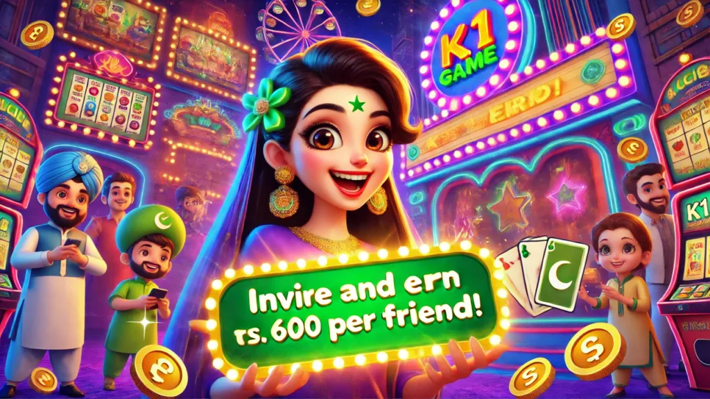 Invite and earn at K1 Game, using your personal referral link to earn up to Rs. 600 for every friend who makes a deposit, with unlimited earning potential.